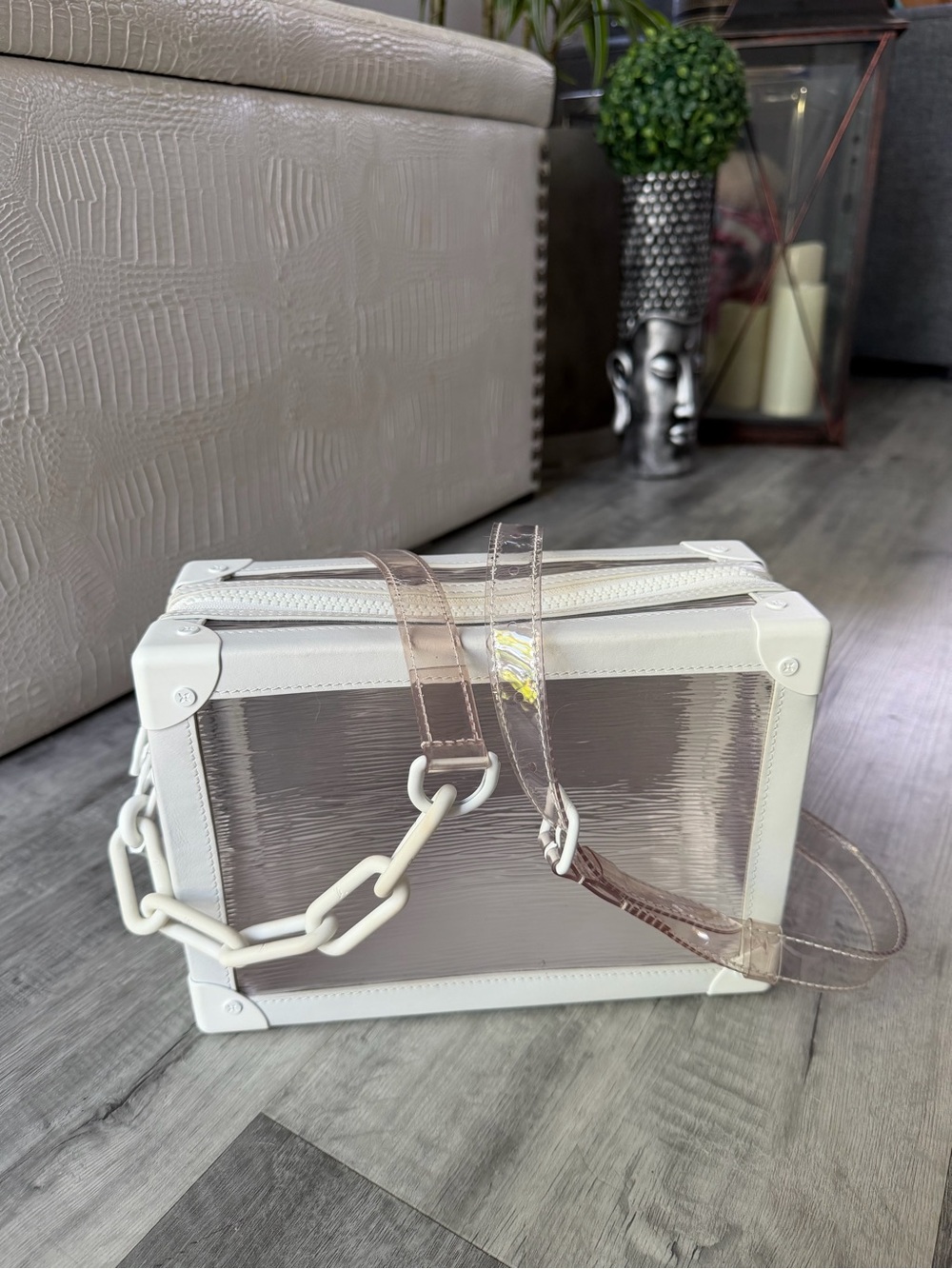 Louis Vuitton White and Silver Sneakers with White and Iridescent Box Bag - Picture 3 of 16